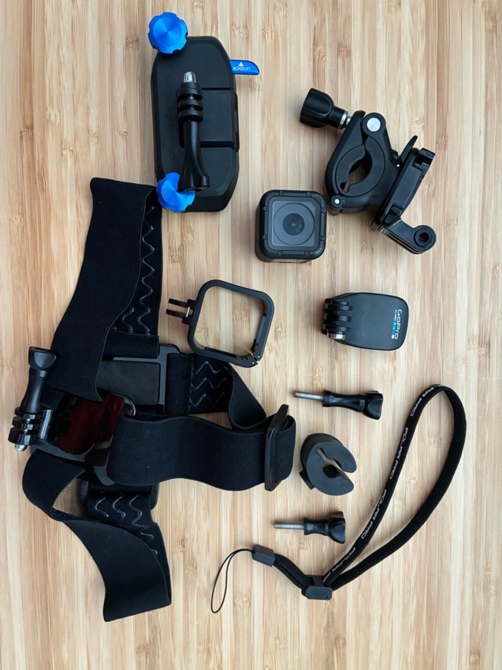 GoPro Black Session Camera with Black Mounts and Blue Knobs Accessory Kit